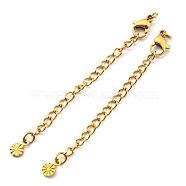 304 Stainless Steel Curb Chain Extender, End Chains with Lobster Claw Clasps and Flat Round Chain Tabs, Real 18K Gold Plated, 70mm(STAS-G310-07G)