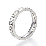 304 Stainless Steel Finger Rings, with Rhinestones, Stainless Steel Color, Size 6, 16mm(X-RJEW-G081-35P-16mm)