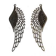 Alloy Pendants, for DIY Necklace Bracelet, Wing, Antique Bronze, 110x38x1.5mm, Hole: 2.5mm, 2pcs/pair(PALLOY-WH0092-02B-AB)