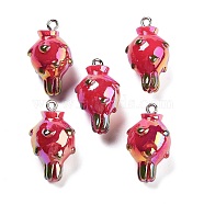 AB Color Resin Pendants, Fruit Charms with Platinum Plated Iron Loops, Pitaya, 26.5~27x14~16x17mm, Hole: 2mm(RESI-C051-02I-P)