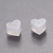 Silicone Ear Nuts, Earring Backs, Heart, White, 5.2x5.7x3.5mm, Hole: 0.5mm(RESI-N028-01B)
