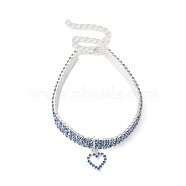 Adjustable 3-Row Iron Rhinestone Cup Chain Pet Collars, Slider Heart Pendant Cat Dog Choker Necklace, Sapphire, 258mm(AJEW-A054-01F)