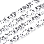 304 Stainless Steel Figaro Chains Chains, Unwelded, with Spool, Oval Link Chains, Stainless Steel Color, 14x7x2mm and 9x7x2mm, about 82.02 Feet(25m)/roll(CHS-N001-03P)
