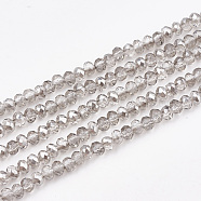 Electroplate Transparent Glass Beads Strands, Faceted, Rondelle, Gainsboro, 3x2mm, Hole: 0.5mm, about 150~155pcs/strand, 14.96 inch~15.35 inch(38~39cm)(EGLA-S171-02B-04)