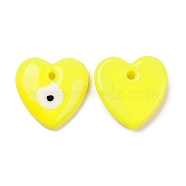 Handmade Evil Eye Lampwork Pendants, Heart, Yellow, 25x25x7.5mm, Hole: 2.8mm(LAMP-M014-05C)
