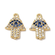 Brass Micro Pave Cubic Zirconia Pendants, Long-Lasting Plated, Cadmium Free & Lead Free, Hamsa Hand, Real 18K Gold Plated, 12x9x2mm, Hole: 1mm(KK-S391-05G)