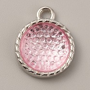 Plastic Pendants, June Birthstone Charms, with Alloy Cabochon Settings, Flat Round, Pearl Pink, 18.5x15x5mm, Hole: 2.5mm(FIND-TAC0014-75B)