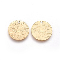 Ion Plating(IP) 304 Stainless Steel Charms, Textured, Flat Round with Bumpy, Golden, 15x1mm, Hole: 1.2mm