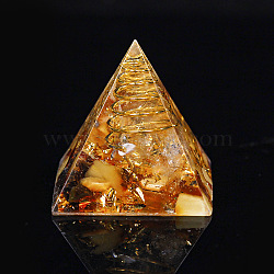 Orgonite Pyramid Resin Display Decorations, with Brass Findings, Gold Foil and Natural Yellow Jade Chips Inside, for Home Office Desk, 30mm(G-PW0005-05I)