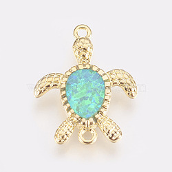 Synthetic Opal Links connectors, with Brass Findings, Turtle, Golden, Turquoise, 17x13x2mm, Hole: 1mm(KK-L163-02G-B)