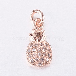 Brass Micro Pave Cubic Zirconia Charms, Pineapple, Rose Gold, 12x6x2.5mm, Hole: 3mm(ZIRC-E135-32RG)