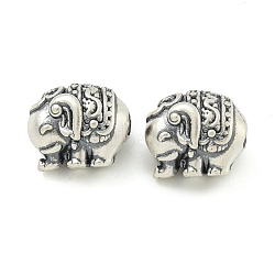 925 Sterling Silver Beads, Elephant, Antique Silver, 11x13x9.5mm, Hole: 2.5mm(STER-NH0001-76AS)