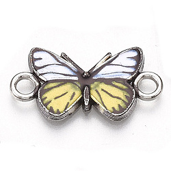 Printed Alloy Connector Charms, with Enamel, Butterfly Link, Cadmium Free & Lead Free, Platinum, Champagne Yellow, 12x23x2mm, Hole: 2.5mm(PALLOY-TAC0032-11C)