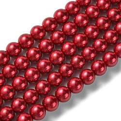 Eco-Friendly Glass Pearl Beads Strands, Grade A, Round, Dyed, Cotton Cord Threaded, Crimson, 8mm, Hole: 1.2~1.5mm, about 52pcs/strand, 15.7 inch(HY-A008-8mm-RB084)