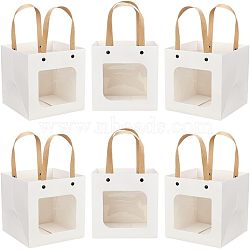 Craft Paper Handbags, with Clear Square Windows, Gift Bags, Rectangle, White, Unfold: 26x15x15cm(CARB-WH0018-03B)