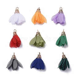 Chiffon Pendants, with Iron Findings, Flower, Golden, Mixed Color, 25~27x20~30mm, Hole: 2.5mm(FIND-S300-03)