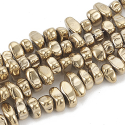 Electroplate Non-magnetic Synthetic Hematite Beads Strands, Chips, Light Gold Plated, 5~10x4.5~5.5x4mm, Hole: 1mm, about 105pcs/strand, 14.9 inch(X-G-T061-102L)
