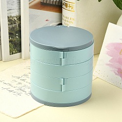 Rotatable 4-Layer Plastic Jewelry Storage Box, with Mirror, for Ring, Earring and Necklace, Cylinder, Medium Turquoise, 10.6x10.4x10.1cm(AJEW-YW0001-13B)