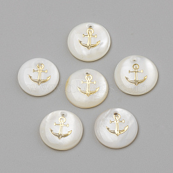 Freshwater Shell Pendants, Flat Round & Anchor, Golden, 16x3.5~4mm, Hole: 1.2mm(X-SHEL-Q010-006G)