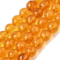 Natural Quartz Crystal Beads Strands, Dyed & Heated, Imitation Citrine, Faceted, Round, 10mm, Hole: 1mm, about 19pcs/strand, 7.4 inch(G-G099-F10mm-19)