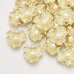 Alloy Pendants, with ABS Plastic Imitation Pearl, Leaf, Light Gold, 20x20.5x6.5mm, Hole: 2mm(X-PALLOY-S121-190)