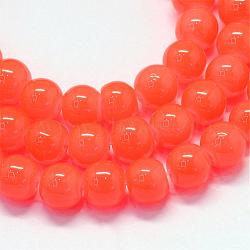 Baking Painted Imitation Jade Glass Round Bead Strands, Coral, 6.5mm, Hole: 1.5mm, about 135~140pcs/strand, 31.8 inch(DGLA-Q021-6mm-32)