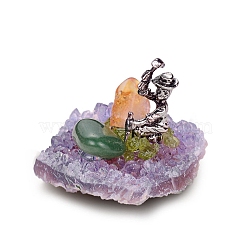 Natural Amethyst Cluster Ornaments, Alloy Miner Holder for Home Office Home Feng Shui Decoration, 40~60mm(PW-WG37425-01)