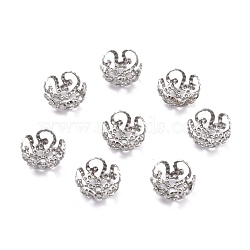 Tarnish Resistant 5-Petal 304 Stainless Steel Bead Caps, Stainless Steel Color, 8x4mm, Hole: 1mm(STAS-M212-03B)