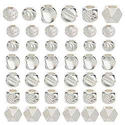 60Pcs 6 Styles Brass Spacer Beads, 925 Sterling Silver Plated, 4~4.8x3~5mm, Hole: 1.5~2mm, 10pcs/style(KK-HS0015-38)