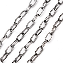 Iron Paperclip Chains, Flat Oval, Drawn Elongated Cable Chains, with Spool, Unwelded, Gunmetal, 13x6x2mm(X-CH-R025-13x6mm-B)
