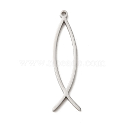 Non-Tarnish 304 Stainless Steel Pendants, Jesus Fish Charm, Stainless Steel Color, 31x8.5x1mm, Hole: 1.2mm(FIND-Z025-01P)