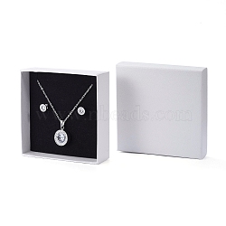 Cardboard Gift Box Jewelry Set Boxes, for Necklace, Earrings, with Black Sponge Inside, Square, Floral White, 9.1x9.2x2.9cm(X-CBOX-F004-01B)