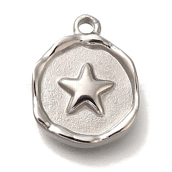 Anti-Tarnish 304 Stainless Steel Pendants, Flat Round Charm, Stainless Steel Color, Star, 15x12x3mm, Hole: 1.5mm(STAS-P371-021P-04)