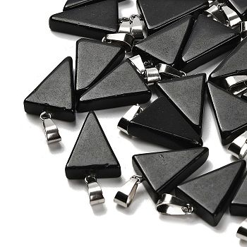 Natural Obsidian Pendants, with 201 Stainless Steel Finding, Triangle, 24x15x5mm, Hole: 3x7.5mm