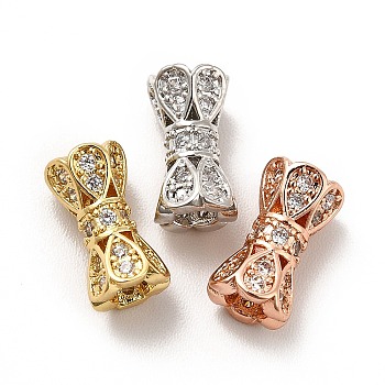 Rack Plating Brass Micro Pave Cubic Zirconia Beads, Long-Lasting Plated, Cadmium Free & Lead Free, Flower Column, Mixed Color, 10x5.5mm, Hole: 1.4mm