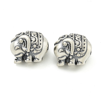 925 Sterling Silver Beads, Elephant, Antique Silver, 11x13x9.5mm, Hole: 2.5mm