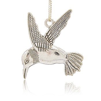 Tibetan Style Alloy Pendants, Hummingbird Necklace Pendants, Antique Silver, 52x48x4mm, Hole: 4mm