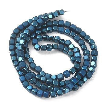 Vacuum Plating Electroplate Non-magnetic Synthetic Hematite Beads Strands, Matte Style Beads, Cube, Blue Plated, 3x3x3mm, Hole: 1mm, about 142pcs/strand, 15.70''(39.88cm)