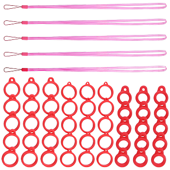 6PCS Adjustable Polyester Neck Lanyard, for Pen, Phone, Badge Holder, with 3 Style Silicone Pendant, Mixed Color