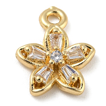 Brass with Clear Cubic Zirconia Charms, Light Gold, Flower, 12x9.5x3mm, Hole: 1.3mm