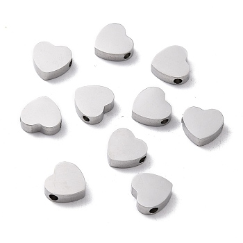 304 Stainless Steel Beads, Heart, Stainless Steel Color, 8.5x9x3mm, Hole: 1.8mm