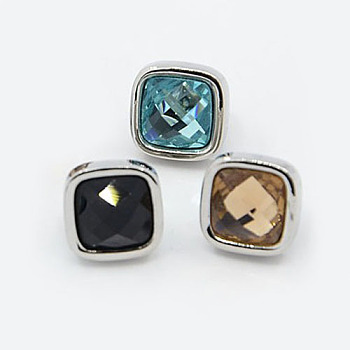 304 Stainless Steel Square Slide Charms, with Glass Cabochons, Mixed Color, 9x9x11mm, Hole: 4mm