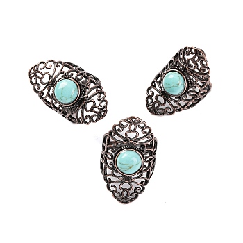 Synthetic Turquoise Retro Finger Rings, Adjustable Brass Rings for Women, 38mm, Inner Diameter: 19mm