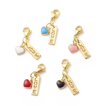 Alloy Enamel Heart Pendant Decorations, Word Love Lobster Clasp Charms, Clip-on Charms, for Keychain, Purse, Backpack Ornament, Stitch Marker, for Valentine's Day, Mixed Color, 33mm