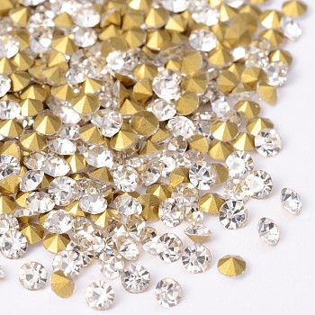 Back Plated Diamond Glass Pointed Rhinestone, Crystal, 1.9~2mm, about 1440pcs/bag