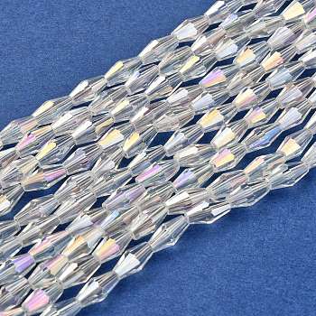 Electroplate Glass Beads Strands, AB Color Plated, Faceted, Bicone, Clear AB, 8x4x4mm, Hole: 1mm, about 67~68pcs/strand, 21.85 inch