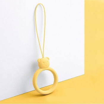Ring with Bear Shapes Silicone Mobile Phone Finger Rings, Finger Ring Short Hanging Lanyards, Gold, 9.5~10cm, Ring: 40x30x9mm