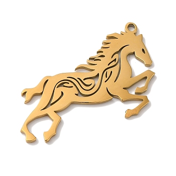 304 Stainless Steel Pendants, Laser Cut, Horse Charm, Real 18K Gold Plated, 37.5x21x1mm, Hole: 1mm