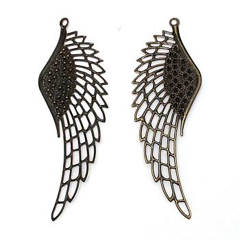 Alloy Pendants, for DIY Necklace Bracelet, Wing, Antique Bronze, 110x38x1.5mm, Hole: 2.5mm, 2pcs/pair