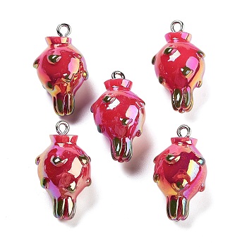 AB Color Resin Pendants, Fruit Charms with Platinum Plated Iron Loops, Pitaya, 26.5~27x14~16x17mm, Hole: 2mm